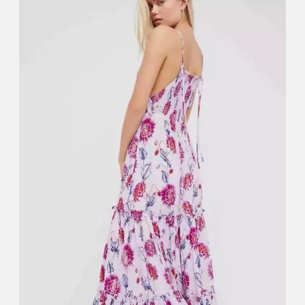 Free People Garden Party Dress Boho Lilac Floral Tiered Maxi - Picture 2 of 12